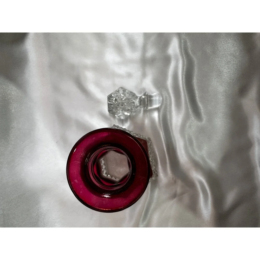 Vintage Kings Crown‎ Ruby Flash Glass Decanter with Stopper 12 Inch Hexagonal